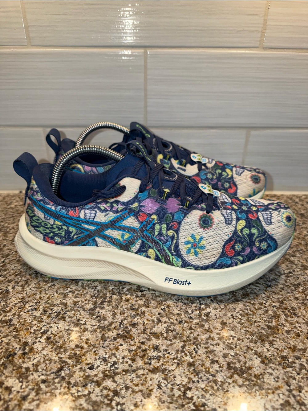 Asics Floral Skull Print Running Shoes - Navy & Multicolor